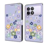 For Redmi K70E Fresh Painted Leather Phone Case(Purple Floral)