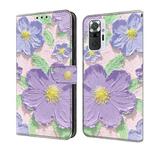 For Redmi Note 10 Pro 4G Fresh Painted Leather Phone Case(Oil Painting Purple Flowers)