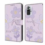 For Redmi Note 10 Pro 4G Fresh Painted Leather Phone Case(Dark Purple Flowers)