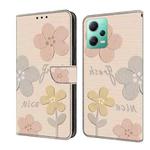 For Redmi Note 12 5G Global Fresh Painted Leather Phone Case(Beige Flowers)