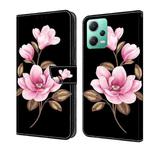 For Redmi Note 12 5G Global Fresh Painted Leather Phone Case(Black Flowers)