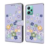 For Redmi Note 12 5G Global Fresh Painted Leather Phone Case(Purple Floral)