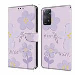 For Redmi Note 12 Pro 4G / 11 Pro Fresh Painted Leather Phone Case(Dark Purple Flowers)