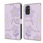 For Redmi Note 11 / 11S Fresh Painted Leather Phone Case(Dark Purple Flowers)