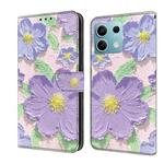 For Redmi Note 13 5G Fresh Painted Leather Phone Case(Oil Painting Purple Flowers)