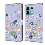 For Redmi Note 13 5G Fresh Painted Leather Phone Case(Purple Floral)