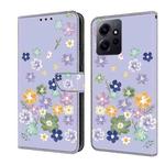 For Redmi Note 12 4G Global Fresh Painted Leather Phone Case(Purple Floral)