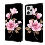 For Redmi Note 12 Pro+ Global Fresh Painted Leather Phone Case(Black Flowers)