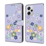 For Redmi Note 12 Pro+ Global Fresh Painted Leather Phone Case(Purple Floral)