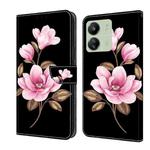 For Redmi 13C Fresh Painted Leather Phone Case(Black Flowers)