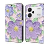 For Redmi Note 13 Pro+ Fresh Painted Leather Phone Case(Oil Painting Purple Flowers)