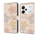 For Redmi Note 13 Pro+ Fresh Painted Leather Phone Case(Beige Flowers)