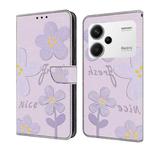 For Redmi Note 13 Pro+ Fresh Painted Leather Phone Case(Dark Purple Flowers)