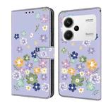 For Redmi Note 13 Pro+ Fresh Painted Leather Phone Case(Purple Floral)