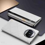 For Huawei Mate X3 Plain Leather Embossed MagSafe Magnetic Phone Leather Case(White)