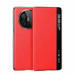 For Huawei Mate X6 Electroplating Litchi Pattern Grain Leather Smart Window MagSafe Phone Leather Case(Red)