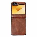 For Samsung Galaxy Z Flip5 Integrated Magnetic Axis Crazy Horse Texture Phone Case(Brown)