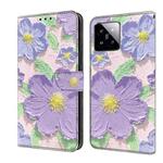For Xiaomi 14 Fresh Painted Leather Phone Case(Oil Painting Purple Flowers)