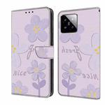 For Xiaomi 14 Fresh Painted Leather Phone Case(Dark Purple Flowers)