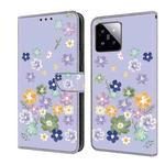 For Xiaomi 14 Fresh Painted Leather Phone Case(Purple Floral)
