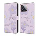 For Xiaomi 14 Pro Fresh Painted Leather Phone Case(Dark Purple Flowers)