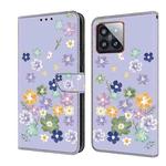 For Xiaomi 14 Pro Fresh Painted Leather Phone Case(Purple Floral)