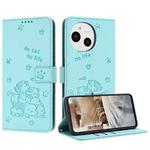 For Sharp Aquos Sense 9 Embossed Kitten Phone Leather Case with Lanyard(Mint Green)