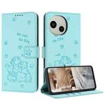 For Sharp Aquos R10 / R9 Embossed Kitten Phone Leather Case with Lanyard(Mint Green)