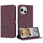 For Sharp Aquos R10 / R9 Embossed Kitten Phone Leather Case with Lanyard(Wine Red)