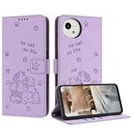 For Sharp Aquos wish5 Embossed Kitten Phone Leather Case with Lanyard(Purple)