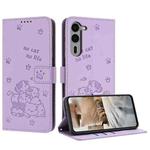 For Fujitsu Arrows We2 F-52E Embossed Kitten Phone Leather Case with Lanyard(Purple)