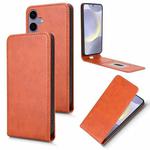 For Samsung Galaxy S24 FE 5G Magnetic Vertical Flip Leather Phone Case(Brown)