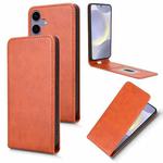 For Samsung Galaxy S24 5G Magnetic Vertical Flip Leather Phone Case(Brown)