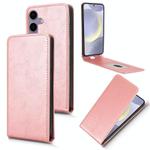 For Samsung Galaxy S25 5G Magnetic Vertical Flip Leather Phone Case(Rose Gold)