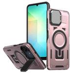 For Samsung Galaxy A06 5G Shield Frame Holder MagSafe Phone Case(Rose Gold)