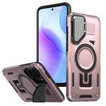 For Samsung Galaxy A56 5G Shield Frame Holder MagSafe Phone Case(Rose Gold)