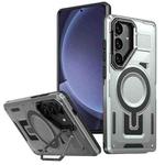 For Samsung Galaxy S25 5G Shield Hollow Frame Holder MagSafe Phone Case(Grey)
