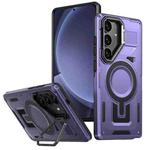 For Samsung Galaxy S25 5G Shield Hollow Frame Holder MagSafe Phone Case(Purple)
