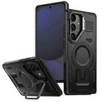 For Samsung Galaxy S24 FE 5G Shield Hollow Frame Holder MagSafe Phone Case(Black)