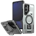 For Samsung Galaxy S24 FE 5G Shield Hollow Frame Holder MagSafe Phone Case(Grey)