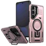 For Samsung Galaxy S24 FE 5G Shield Hollow Frame Holder MagSafe Phone Case(Rose Gold)