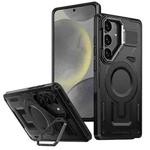 For Samsung Galaxy S24+ 5G Shield Hollow Frame Holder MagSafe Phone Case(Black)