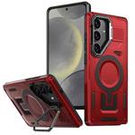 For Samsung Galaxy S24+ 5G Shield Hollow Frame Holder MagSafe Phone Case(Red)