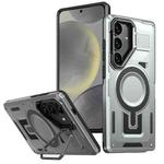 For Samsung Galaxy S24+ 5G Shield Hollow Frame Holder MagSafe Phone Case(Grey)