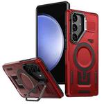 For Samsung Galaxy S23 FE 5G Shield Hollow Frame Holder MagSafe Phone Case(Red)