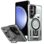 For Samsung Galaxy S23 FE 5G Shield Hollow Frame Holder MagSafe Phone Case(Grey)