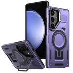 For Samsung Galaxy S23 FE 5G Shield Hollow Frame Holder MagSafe Phone Case(Purple)