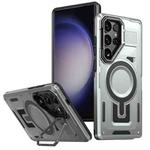 For Samsung Galaxy S23 Ultra 5G Shield Hollow Frame Holder MagSafe Phone Case(Grey)