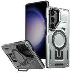 For Samsung Galaxy S23+ 5G Shield Hollow Frame Holder MagSafe Phone Case(Grey)