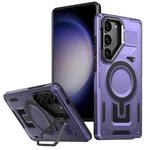 For Samsung Galaxy S23+ 5G Shield Hollow Frame Holder MagSafe Phone Case(Purple)